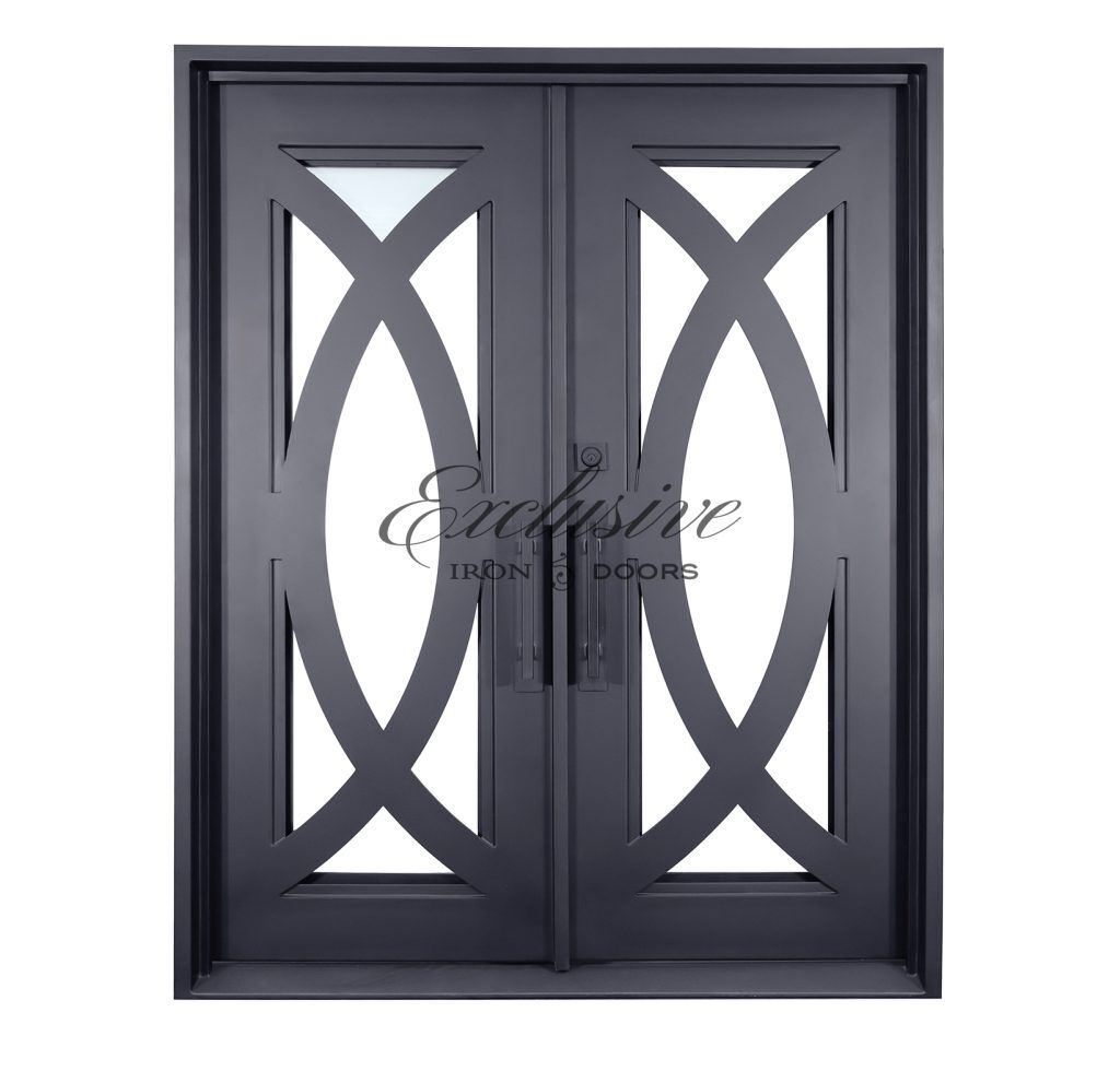 Custom tarpey double square iron door outside view